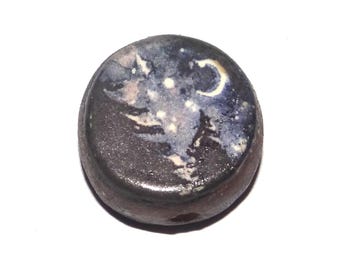 Ceramic Forest Moon Focal Bead Handmade Pottery Beads 17mm PP7-3