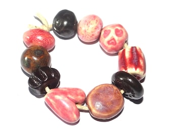 Ceramic Bead Set Textured Glazed Pottery Clay Handmade Porcelain 8-15mm