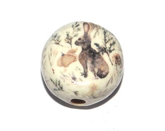 Ceramic Hare Focal Bead Handmade Pottery Beads 17mm PP6-1