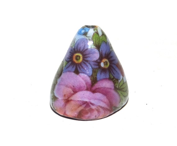 Ceramic Bloom Bell Pendant Floral Rustic Handmade Porcelain 1" PP3-4