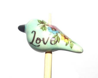 Ceramic Bird Bead Focal Handmade Rustic Floral Quote Word Sculpture Porcelain 30mm