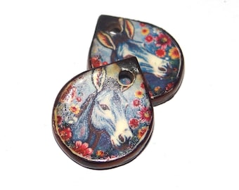 Ceramic Donkey Charms Beads Pair Porcelain 18mm CC3-1