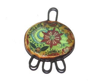 Ceramic Floral Charm Pendant Handmade Focal Porcelain 30mm PP9-4