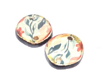 Ceramic Flower Charms Beads Pair Porcelain 17mm CC4-3