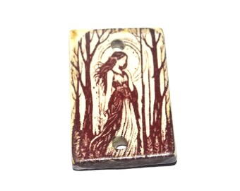 Ceramic Wild Forest Woman Pendant Handmade Focal Porcelain 25mm CC7-1