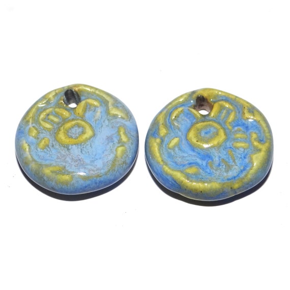 Ceramic Earring Charms Pair Beads Handmade Rustic PP1-4