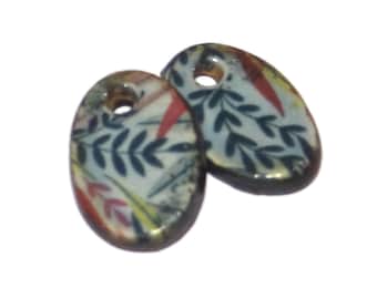 Ceramic Patterned Earring Charms Pair Beads Handmade Rustic 18mm CC1-2