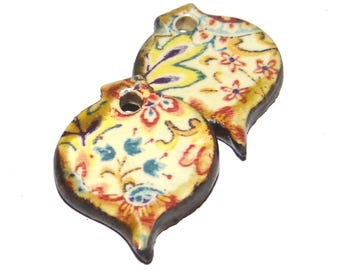 Ceramic Floral Patterned Charms Earring Bead Pair 22mm PP4-3