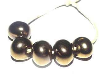 Ceramic Metallic Gold Luster Bead Set Handmade 12mm CC8-4