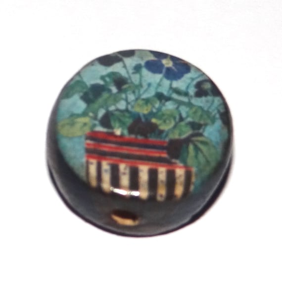 Ceramic Flower Focal Bead Handmade Pottery Beads 20mm PP7-3