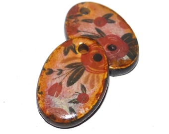 Ceramic Floral Patterned Charms Earring Bead Pair 22mm PP5-4