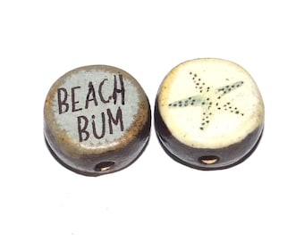 1 Ceramic Two Sided Quote Bead Butterfly Porcelain Handmade  16-18mm BB4-1