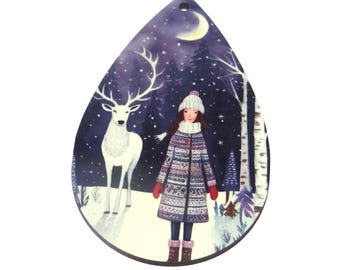 Wooden Christmas Tree Decoration Winter Pendant Handmade 65mm MM1-3