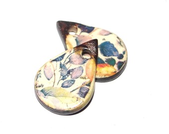 Ceramic Flower Charms Beads Pair Porcelain 20mm CC2-1