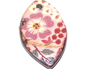 Ceramic Flower Pendant Handmade Focal Porcelain 30mm CC7-3