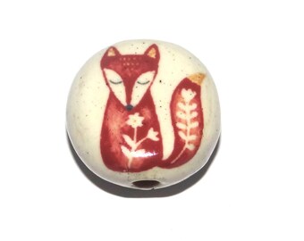Ceramic Fox Coffee Focal Bead Handmade Pottery Beads 17mm PP6-1