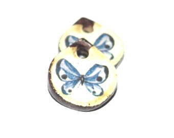 Ceramic Butterfly Charms Beads Pair Handmade 14mm PP2-3