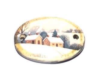 Ceramic Snowy Countryside Bracelet Bar Cuff Porcelain 30mm CC5-3