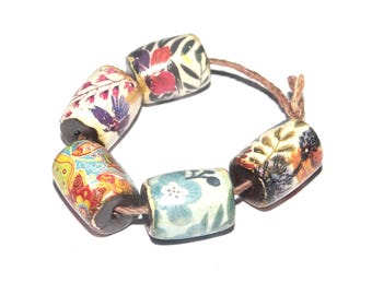 Ceramic Barrel Bead Set Handmade Porcelain 13mm