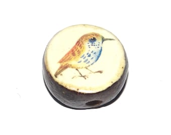 Ceramic Bird Focal Bead Handmade Pottery Beads 18mm PP7-3