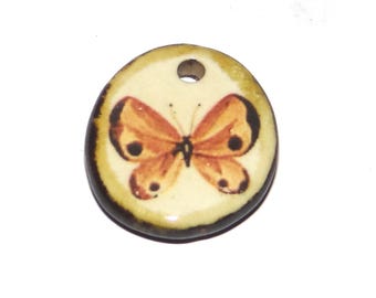 Ceramic Butterfly Charm Pendant Porcelain Handmade 17mm PP9-2