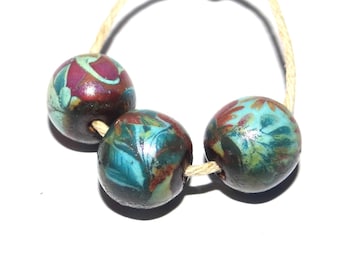 Ceramic Floral Bead Set Handmade Porcelain 11mm