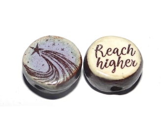 1 Ceramic Star Double Sided Quote Bead Porcelain Handmade 13mm BB7-4