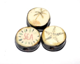 Ceramic Beach Ocean Beads Porcelain Handmade 14mm CC3-1