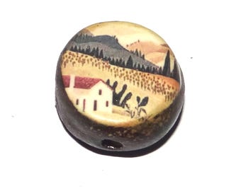 Ceramic House Focal Bead Handmade Pottery Beads 17mm PP6-4