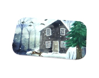 Metal Faux Tin Cabin Snow Winter Bracelet Bar Cuff Pendant Handmade 32mm MM10-3
