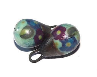 Ceramic Drop Charms Floral Patterned Earring Bead Pair 05mm CC3-3