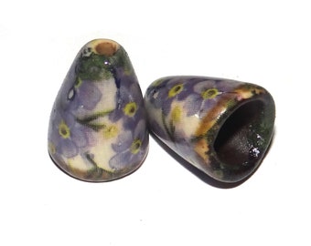 Ceramic Bloom Bell Earring Cone Charms Pair Floral Rustic Handmade Porcelain CC1-4