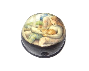 Ceramic A Quiet Afternoon Focal Bead Handmade Pottery Beads 16-18mm BB2-2