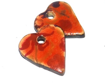 Ceramic Heart Floral Earring Charms Pair Beads Handmade Rustic 18mm PP1-3