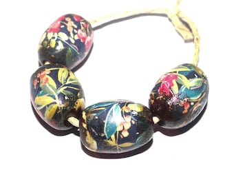 Ceramic Floral Bead Set Handmade Porcelain 15mm