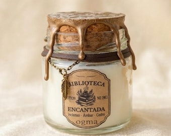 Vela Artesanal - Biblioteca Encantada - Incienso, Ambar, Cedro
