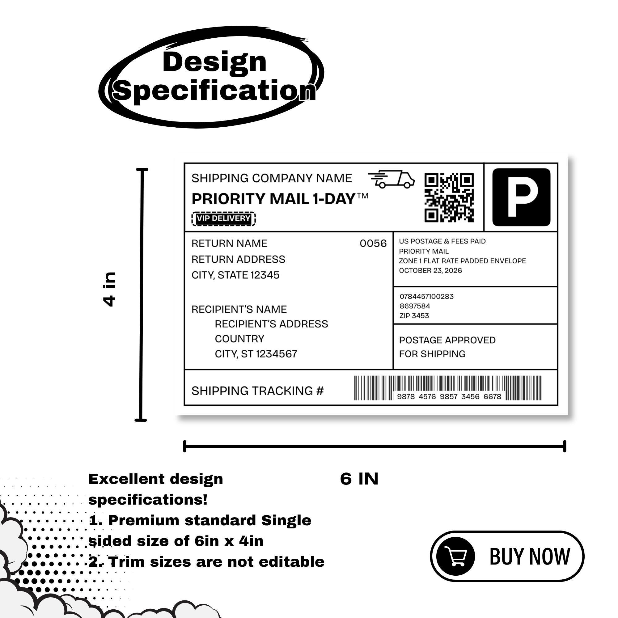 Editable Shipping Label Template Canva 6x4 Printable | Minimalist Mail ...