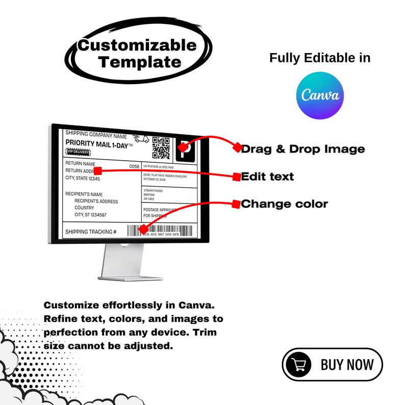 Editable Shipping Label Template Canva 6x4 Printable | Minimalist Mail ...