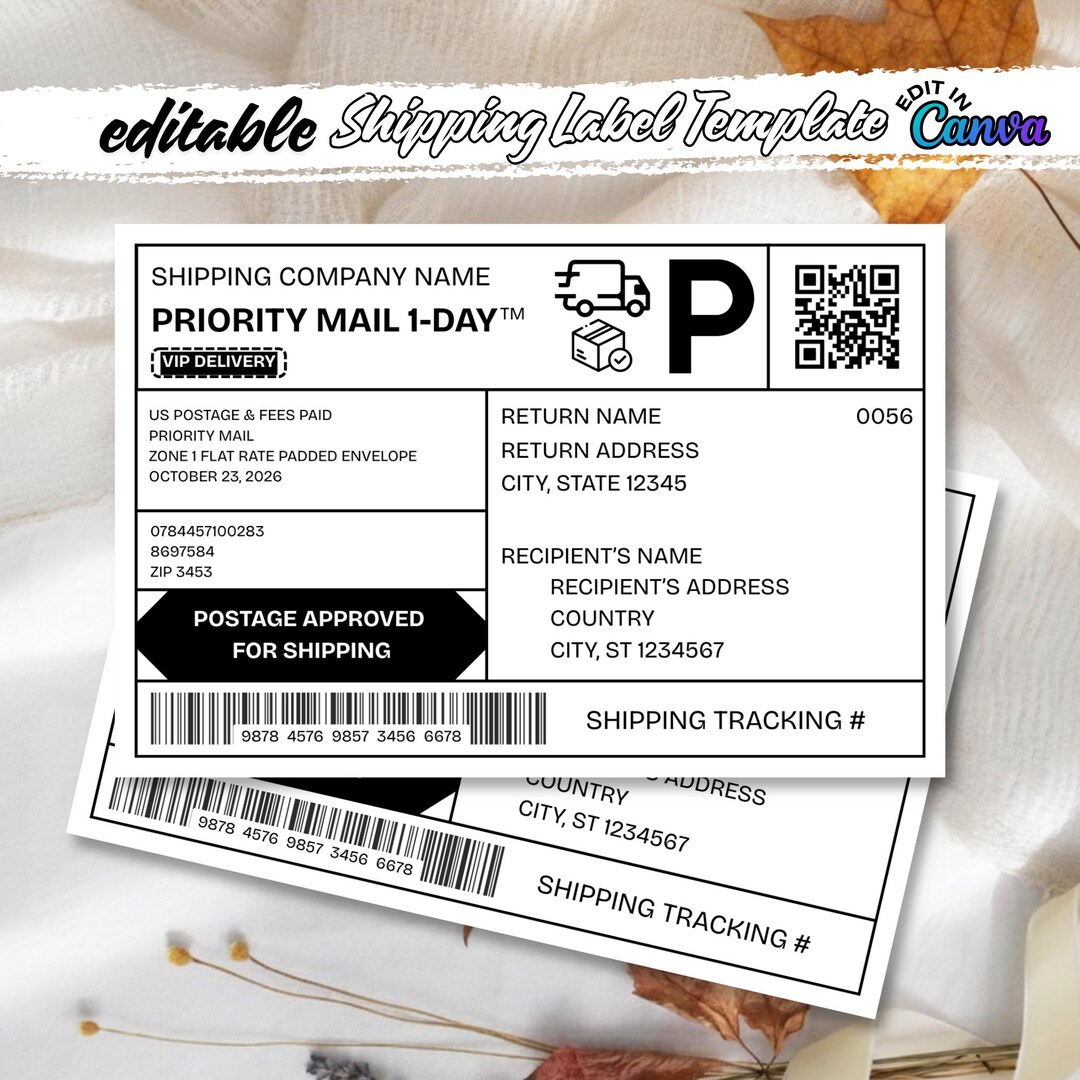 Editable Shipping Label Template Canva 6x4 Printable | Minimalist Mail ...