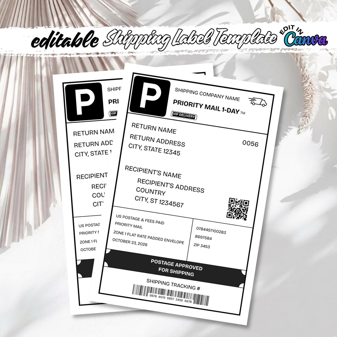 Editable Shipping Label Template Canva 6x4 | Minimalist Mail Packaging ...