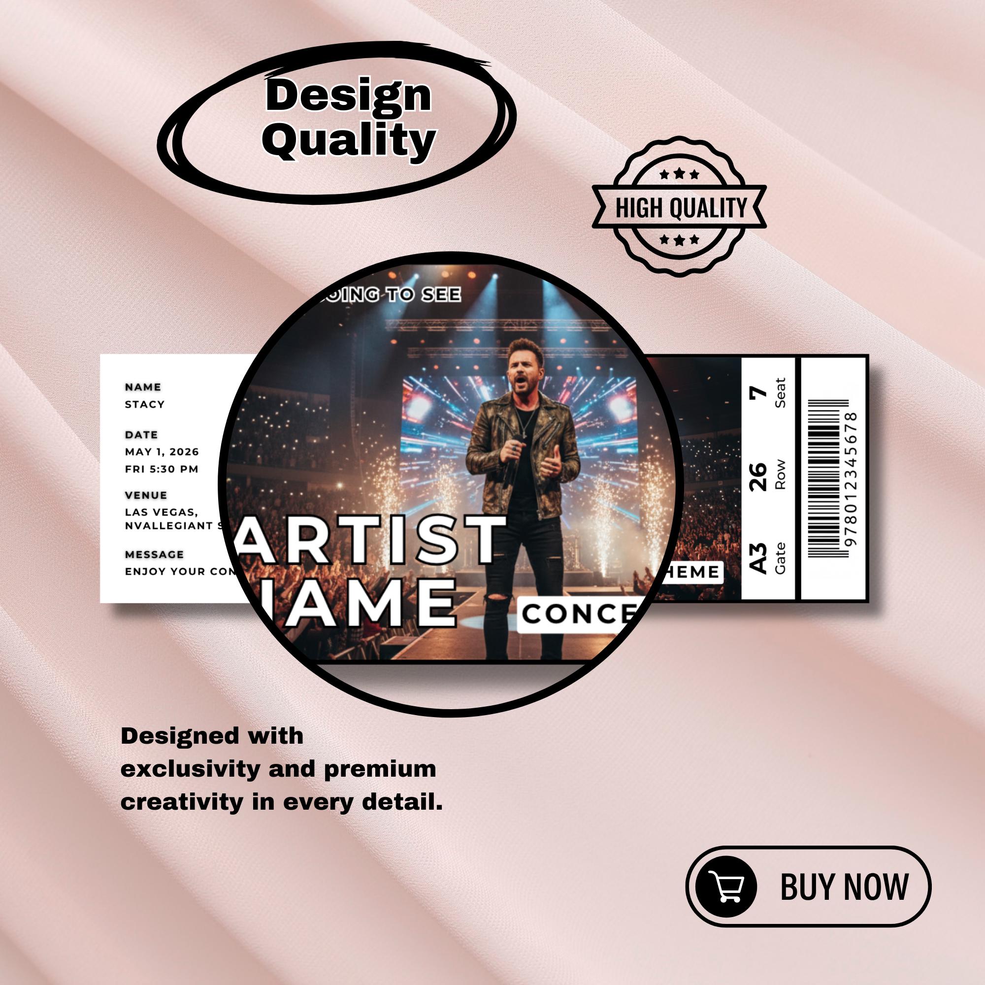 Concert Ticket Gift Template – Customizable Canva Music Ticket, Fun ...