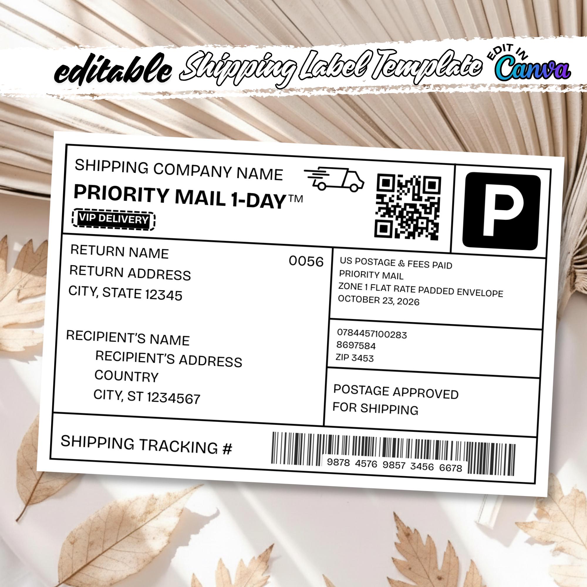 Editable Shipping Label Template Canva 6x4 Printable | Minimalist Mail ...