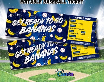 Editable Baseball Ticket Template, Custom Sport Gift (Digital Download)
