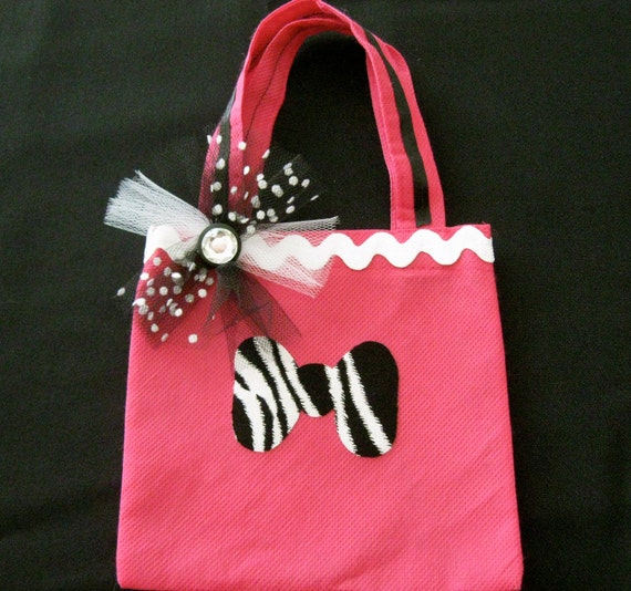 Items similar to Minnie Mouse Zebra Party Favor Bag Hot Pink Bag with