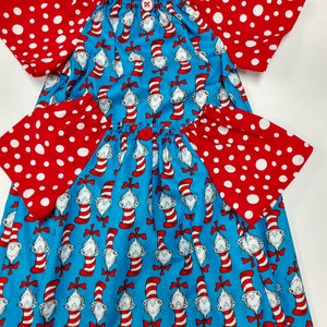 Cat in the Hat Dress Dr Seuss Officially Licensced Fabric Read Across America Toddler Dress Cat in the Hat Girls Dress Infant Dress image 2