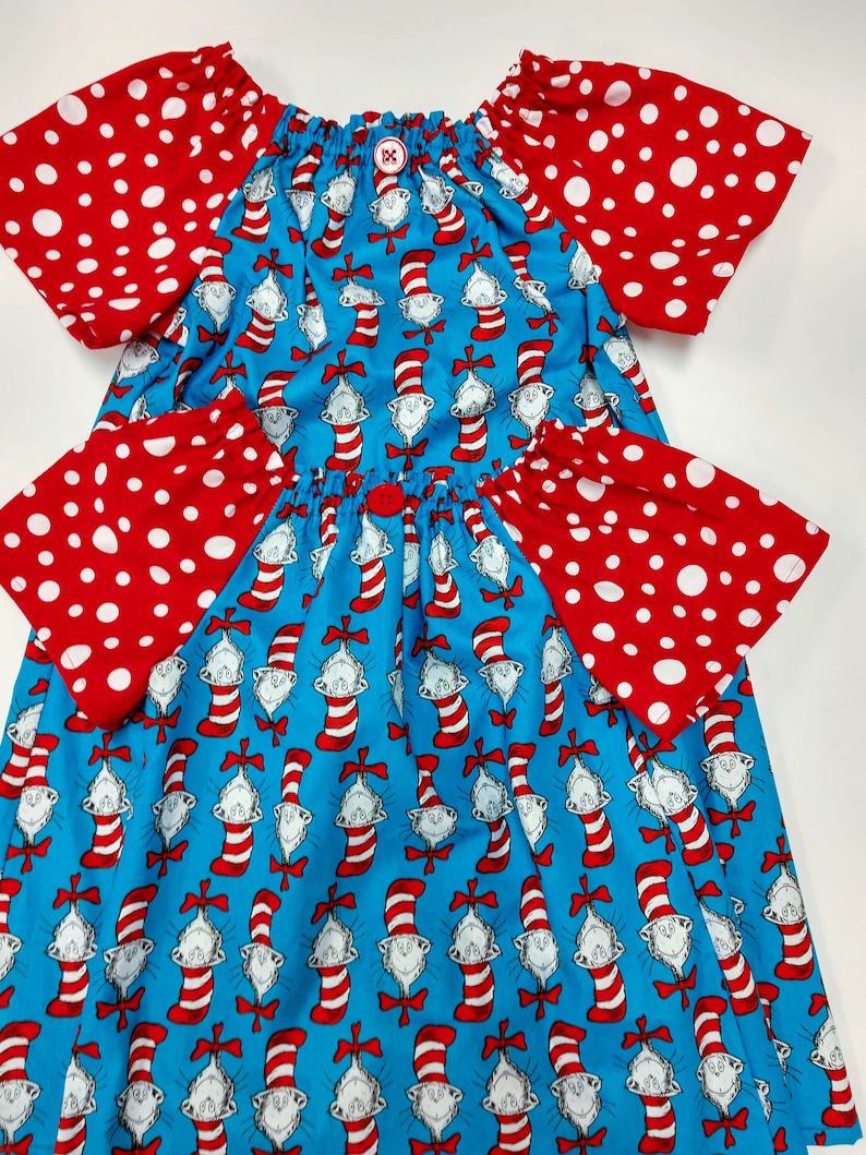 Cat in the Hat Dress Dr Seuss Officially Licensced Fabric Read Across America Toddler Dress Cat in the Hat Girls Dress Infant Dress image 2