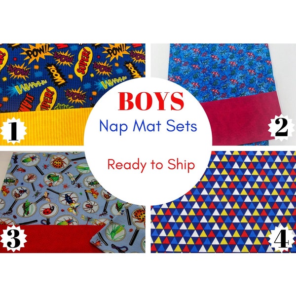 Boys Nap Mat Cover - READY TO SHIP - Super Hero - Frogs - Bugs - Nautical - Matching Pillow Case