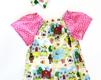 Barnyard Birthday Party - Down on the Farm Dress - 1st First Birthday Photo Outfit - Boutique Clothing - Mommy and Me - Farm Animals