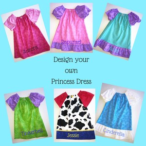 Princess Dresses - Design your own Princess Dress - Cinderella Belle Aurora Rapunzel Jessie Ariel Tinkerbell - Ruffle Peasant Dress Infant
