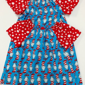 Cat in the Hat Dress Dr Seuss Officially Licensced Fabric Read Across America Toddler Dress Cat in the Hat Girls Dress Infant Dress image 1